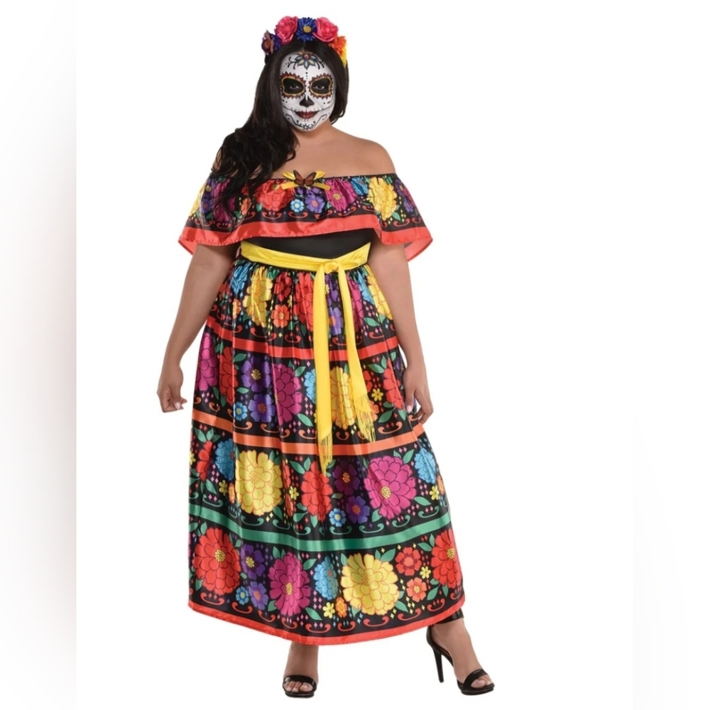 Colorful Floral SUGAR SKULL Womens COSTUME sz PLUS XXL